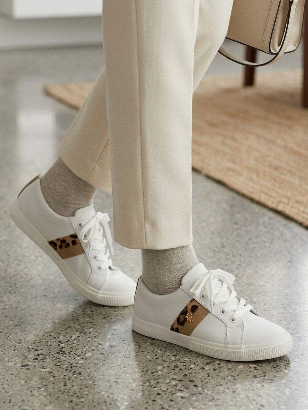NWOT Lauren Ralph Lauren 10 Old Money Tennis Prep Academia Cow Leather Sneaker
